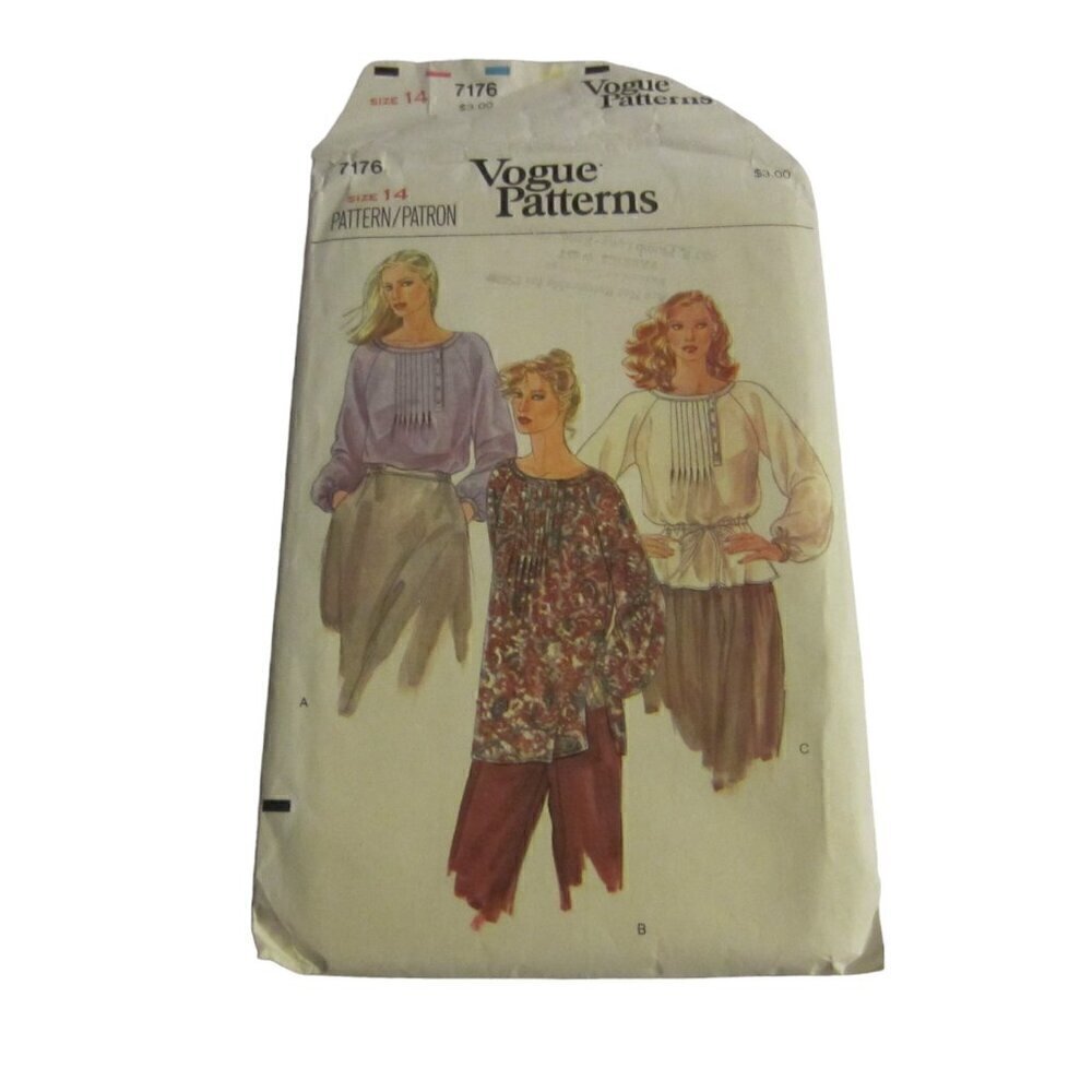 Vogue Women's Vintage Patterns Sewing 7176 Pattern Blouse Size 14